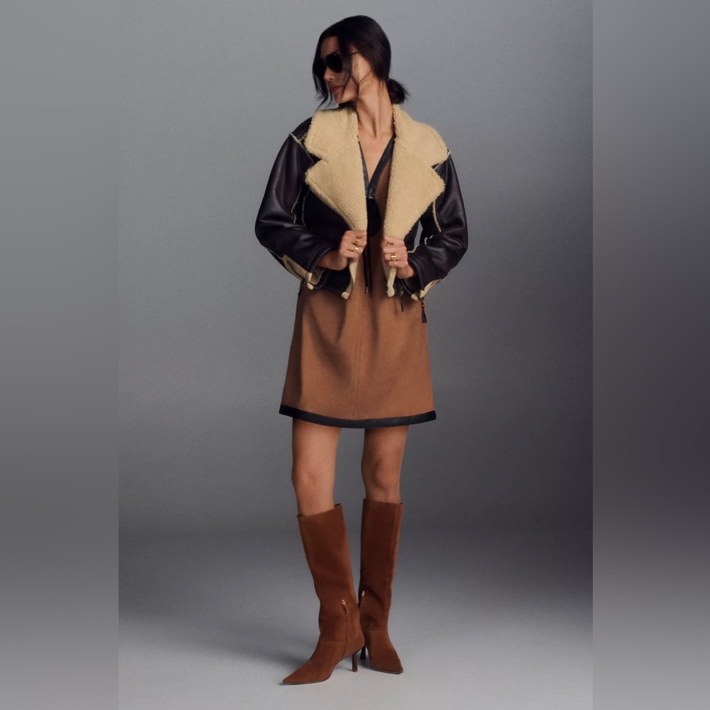 Pilcro Brown Faux-Leather Shearling Jacket with Cream Lining - Picture 4 of 11